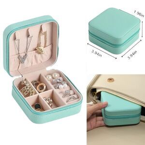 Jewelry Travel Case Rings Necklace Earrings Storage in Light Aqua Blue